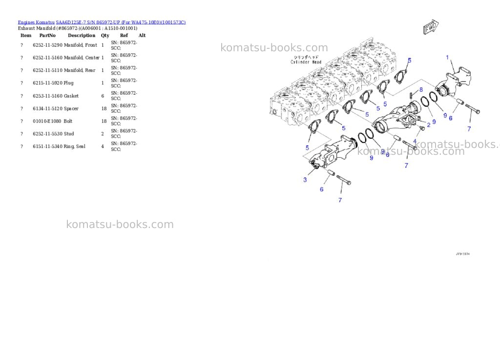 Komatsu saa6d125e-7 s/n 865972-up for wa475-10e0 Parts catalog cover Page 6 Komatsu saa6d125e-7 s/n 865972-up for wa475-10e0 Parts catalog cover Page 6
