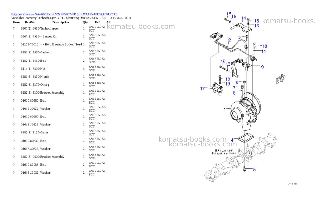 Komatsu saa6d125e-7 s/n 865972-up for wa475-10e0 Parts catalog cover Page 7 Komatsu saa6d125e-7 s/n 865972-up for wa475-10e0 Parts catalog cover Page 7