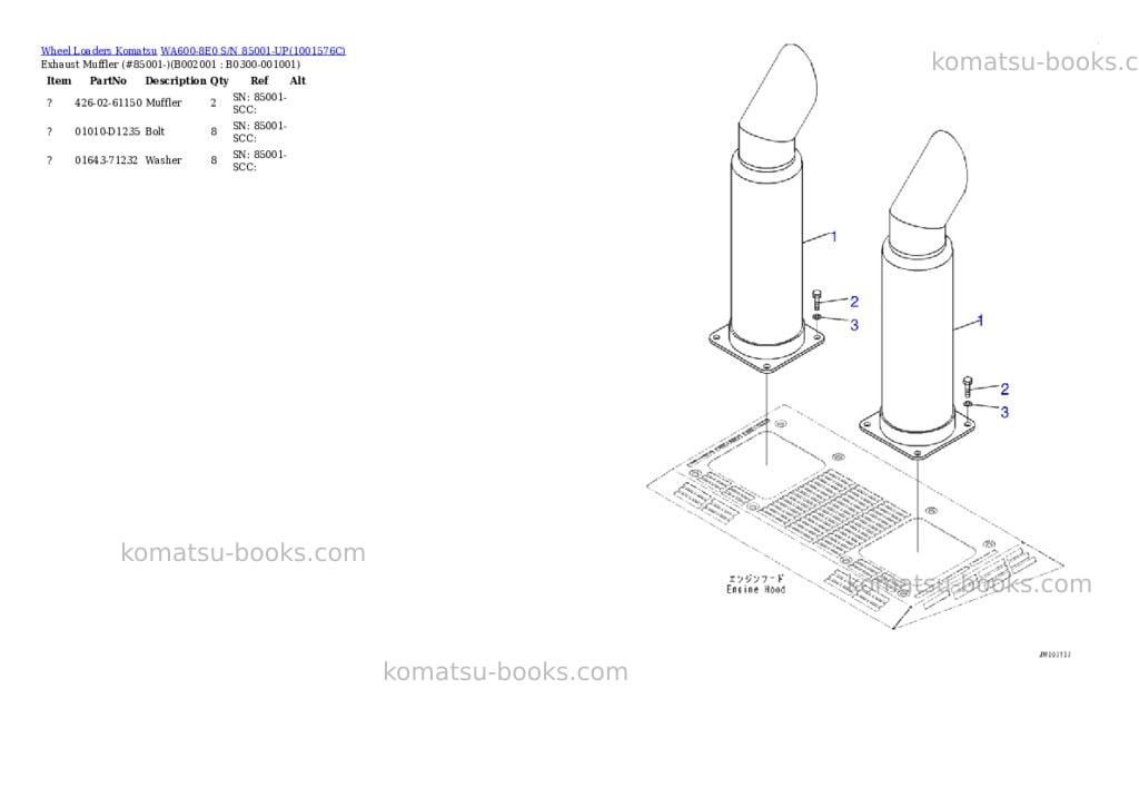 Komatsu wa600-8e0 s/n 85001-up Parts catalog cover