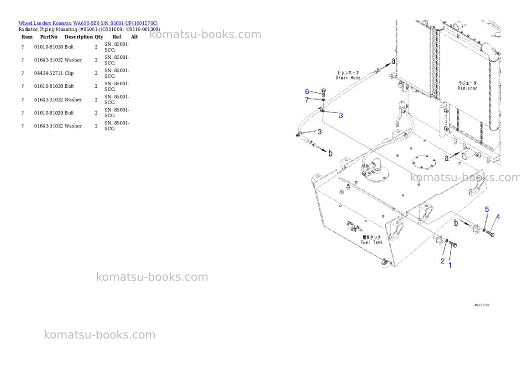 Komatsu wa600-8e0 s/n 85001-up Parts catalog cover Page 10
