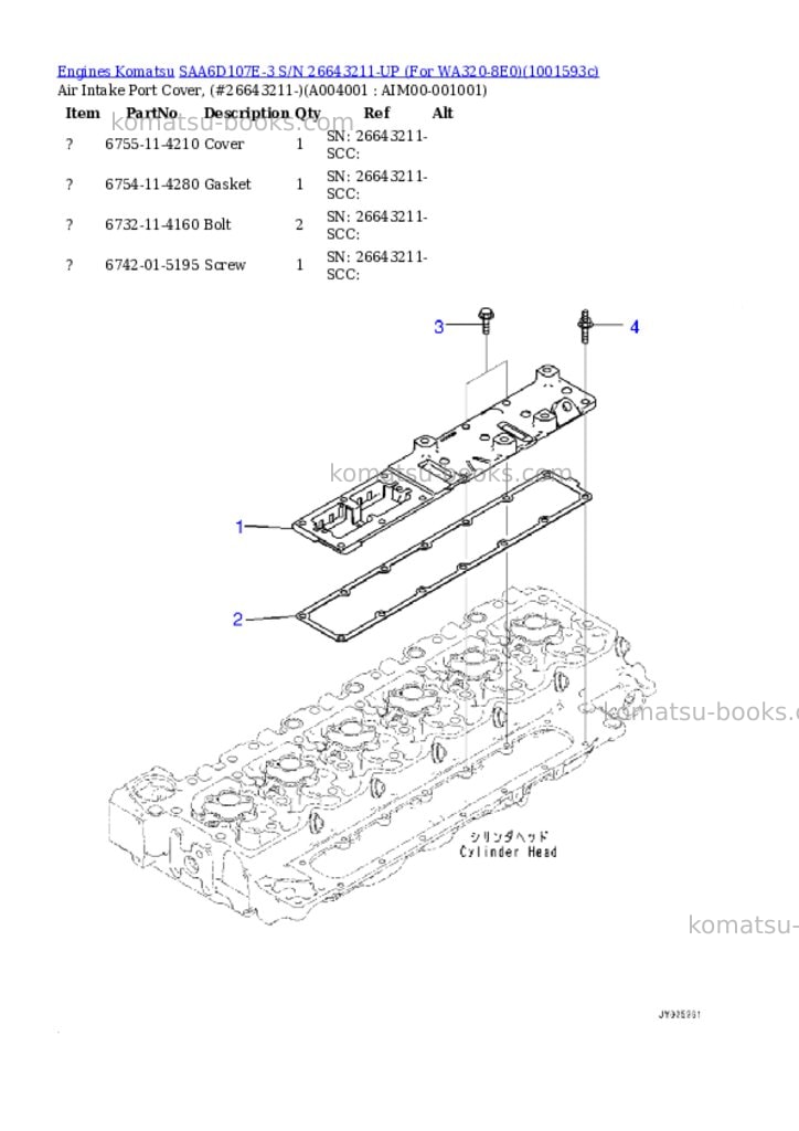 Komatsu SAA6D107E-3 S/N 26643211-UP (For WA320-8E0) Parts catalog cover Page 4