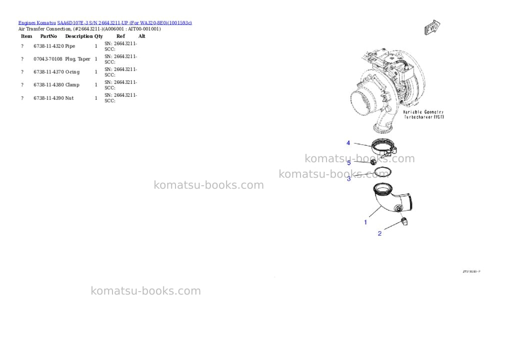Komatsu SAA6D107E-3 S/N 26643211-UP (For WA320-8E0) Parts catalog cover Page 6