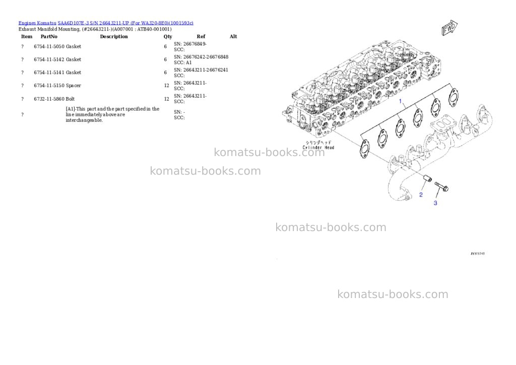 Komatsu SAA6D107E-3 S/N 26643211-UP (For WA320-8E0) Parts catalog cover Page 7