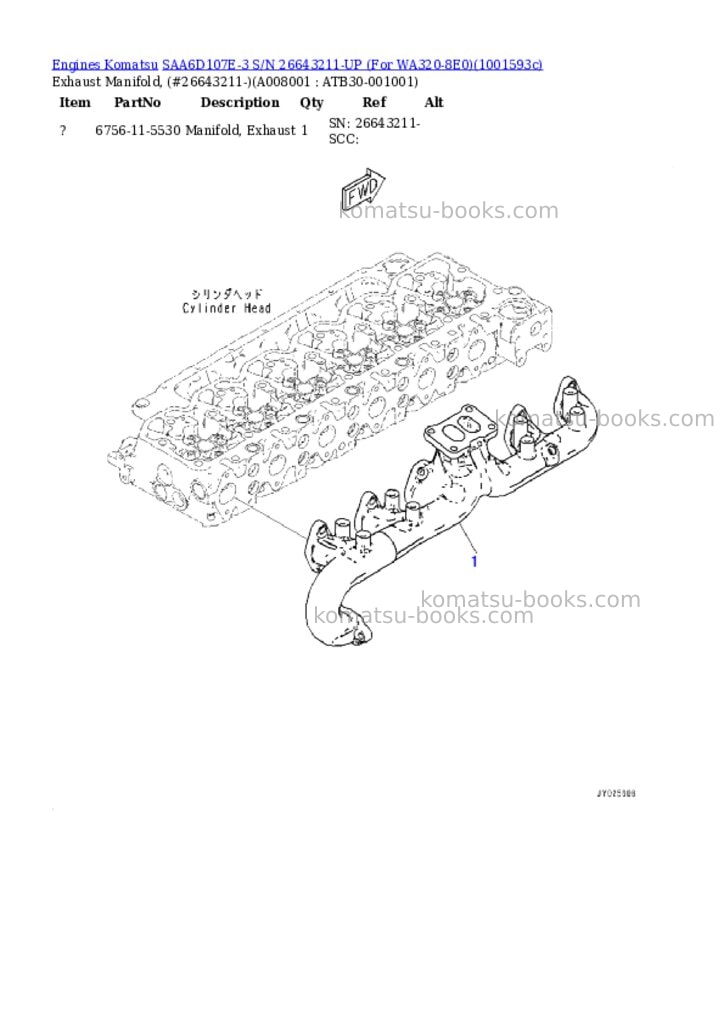 Komatsu SAA6D107E-3 S/N 26643211-UP (For WA320-8E0) Parts catalog cover Page 8