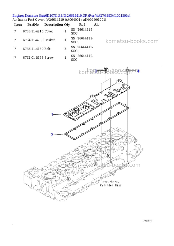 Komatsu SAA6D107E-3 S/N 26644419-UP (For WA270-8E0) Parts catalog cover Page 4