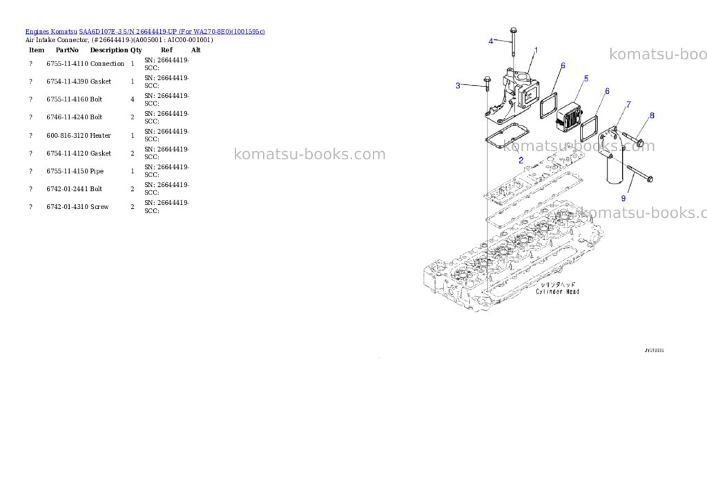 Komatsu SAA6D107E-3 S/N 26644419-UP (For WA270-8E0) Parts catalog cover Page 5
