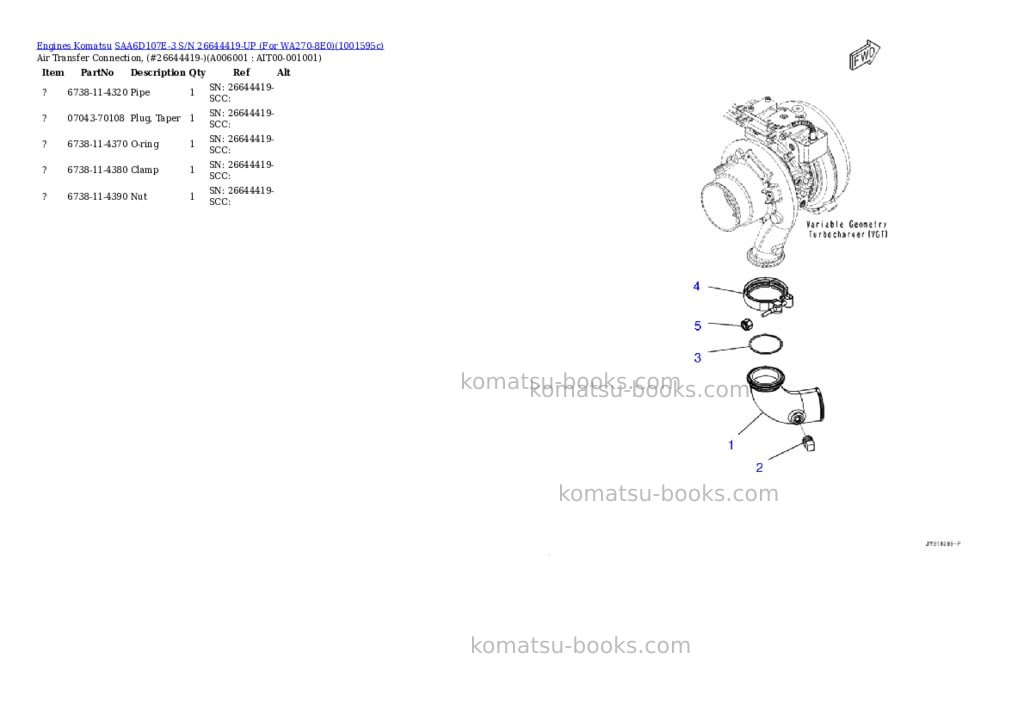 Komatsu SAA6D107E-3 S/N 26644419-UP (For WA270-8E0) Parts catalog cover Page 6