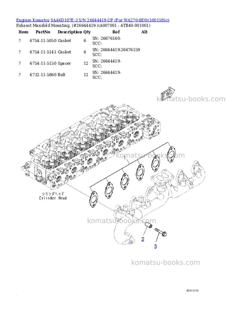 Komatsu SAA6D107E-3 S/N 26644419-UP (For WA270-8E0) Parts catalog cover Page 7