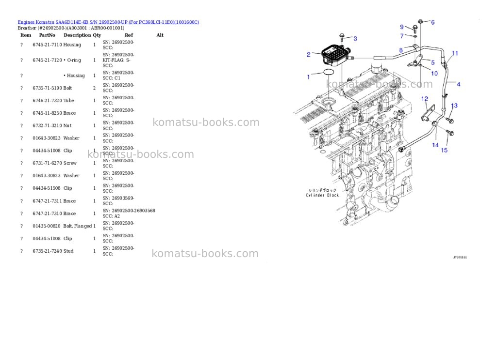 Komatsu saa6d114e-6b s/n 26902500-up for pc360lc-11/pc360lci-11 Parts catalog cover Page 2 Komatsu saa6d114e-6b s/n 26902500-up for pc360lc-11/pc360lci-11 Parts catalog cover Page 2