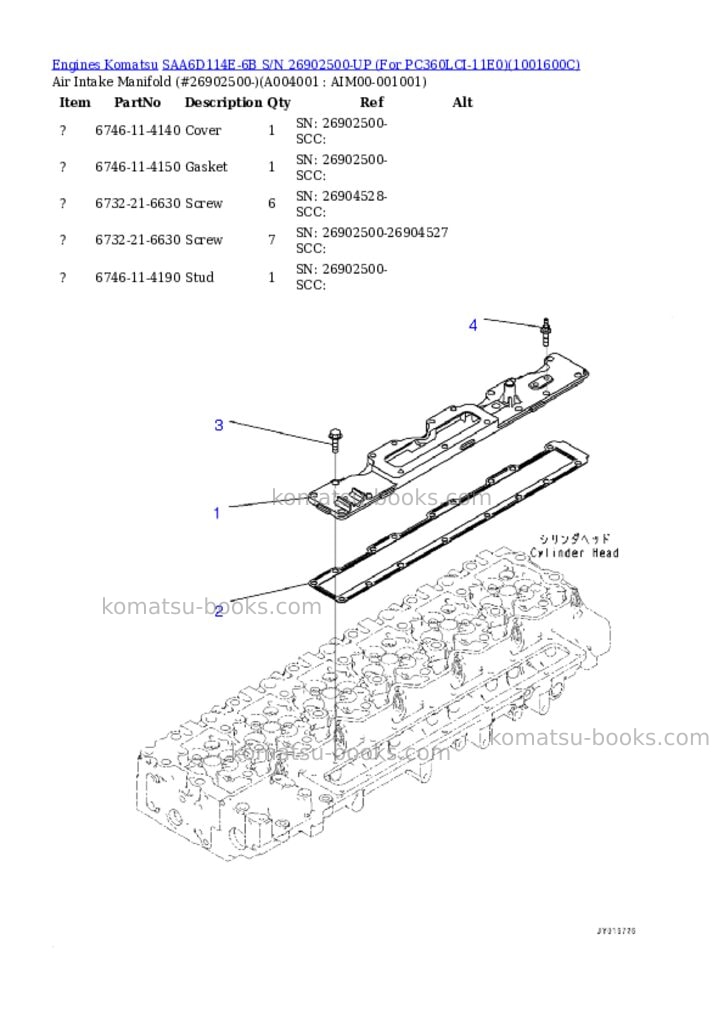 Komatsu saa6d114e-6b s/n 26902500-up for pc360lc-11/pc360lci-11 Parts catalog cover Page 3 Komatsu saa6d114e-6b s/n 26902500-up for pc360lc-11/pc360lci-11 Parts catalog cover Page 3