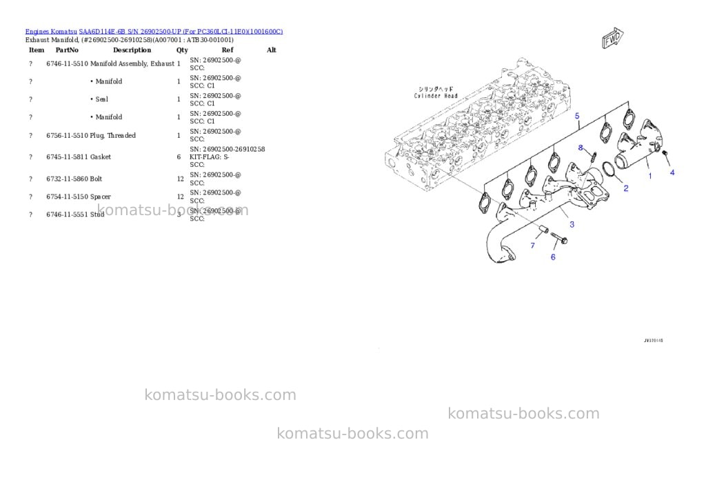Komatsu saa6d114e-6b s/n 26902500-up for pc360lc-11/pc360lci-11 Parts catalog cover Page 6 Komatsu saa6d114e-6b s/n 26902500-up for pc360lc-11/pc360lci-11 Parts catalog cover Page 6