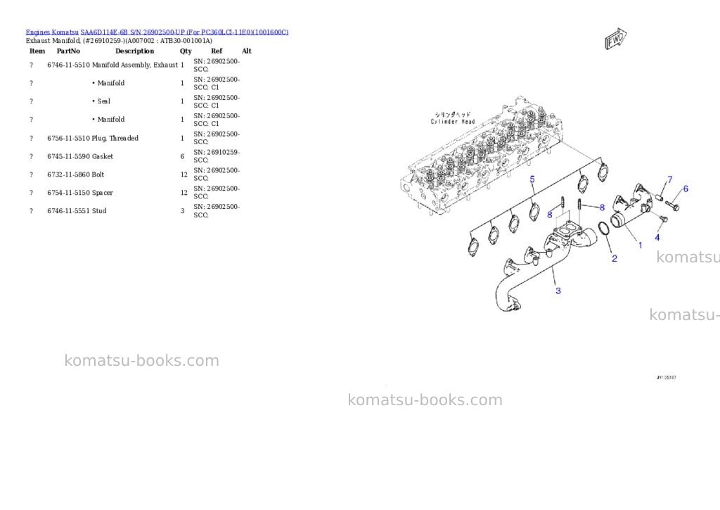 Komatsu saa6d114e-6b s/n 26902500-up for pc360lc-11/pc360lci-11 Parts catalog cover Page 7 Komatsu saa6d114e-6b s/n 26902500-up for pc360lc-11/pc360lci-11 Parts catalog cover Page 7