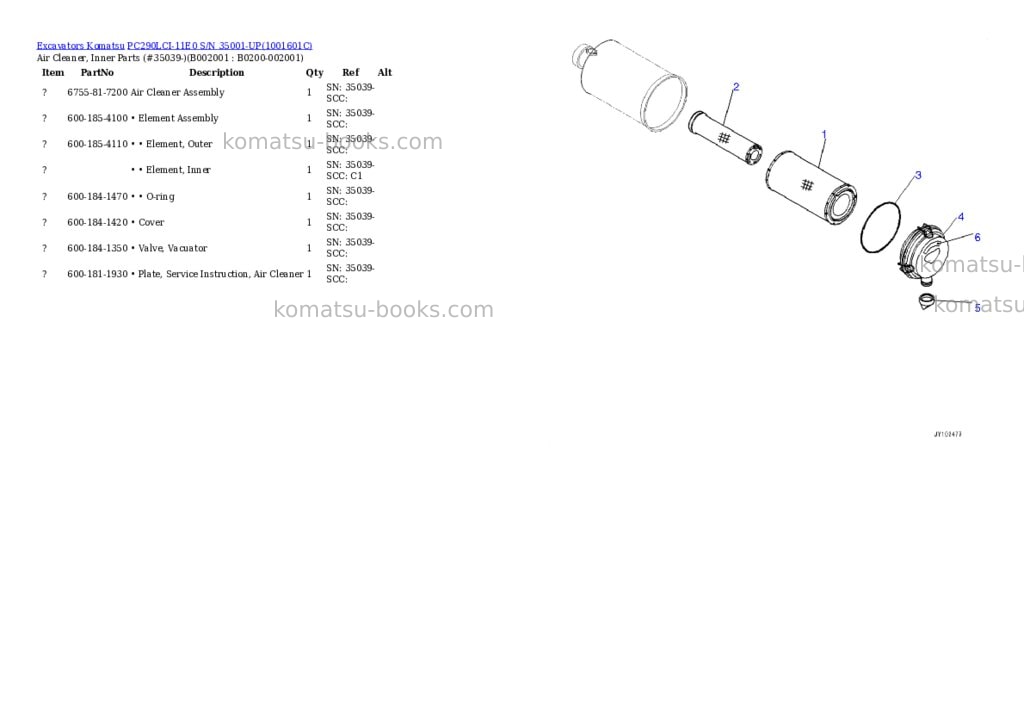 Komatsu PC290LCI-11E0 S/N 35001-UP Parts catalog cover Komatsu PC290LCI-11E0 S/N 35001-UP Parts catalog cover