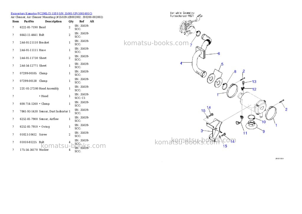 Komatsu PC290LCI-11E0 S/N 35001-UP Parts catalog cover Page 2 Komatsu PC290LCI-11E0 S/N 35001-UP Parts catalog cover Page 2