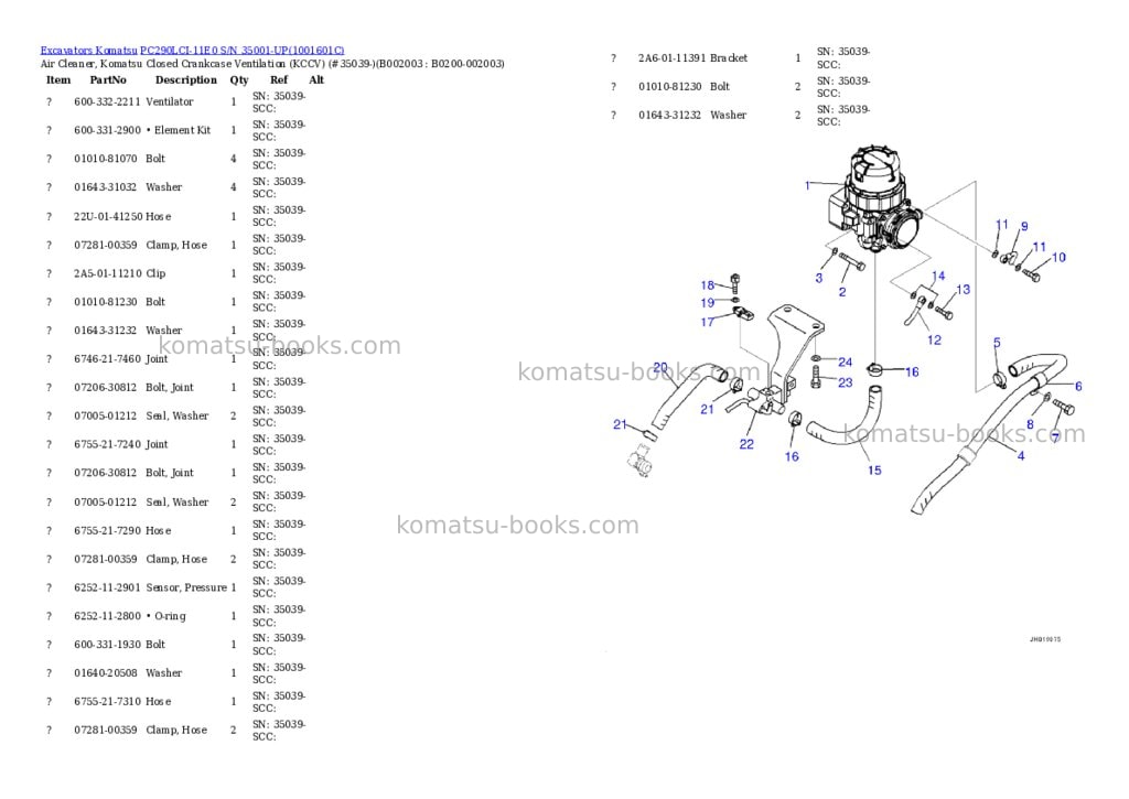 Komatsu PC290LCI-11E0 S/N 35001-UP Parts catalog cover Page 3 Komatsu PC290LCI-11E0 S/N 35001-UP Parts catalog cover Page 3