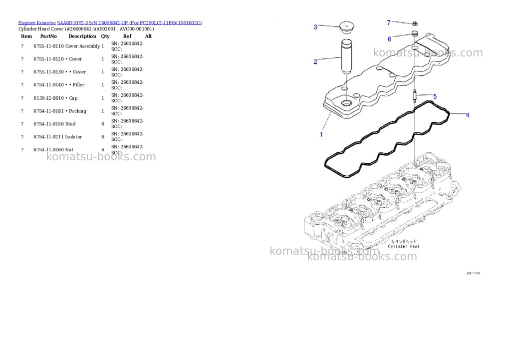 Komatsu SAA6D107E-3 S/N 26606842-UP (For PC290LCI-11E0) Parts catalog cover