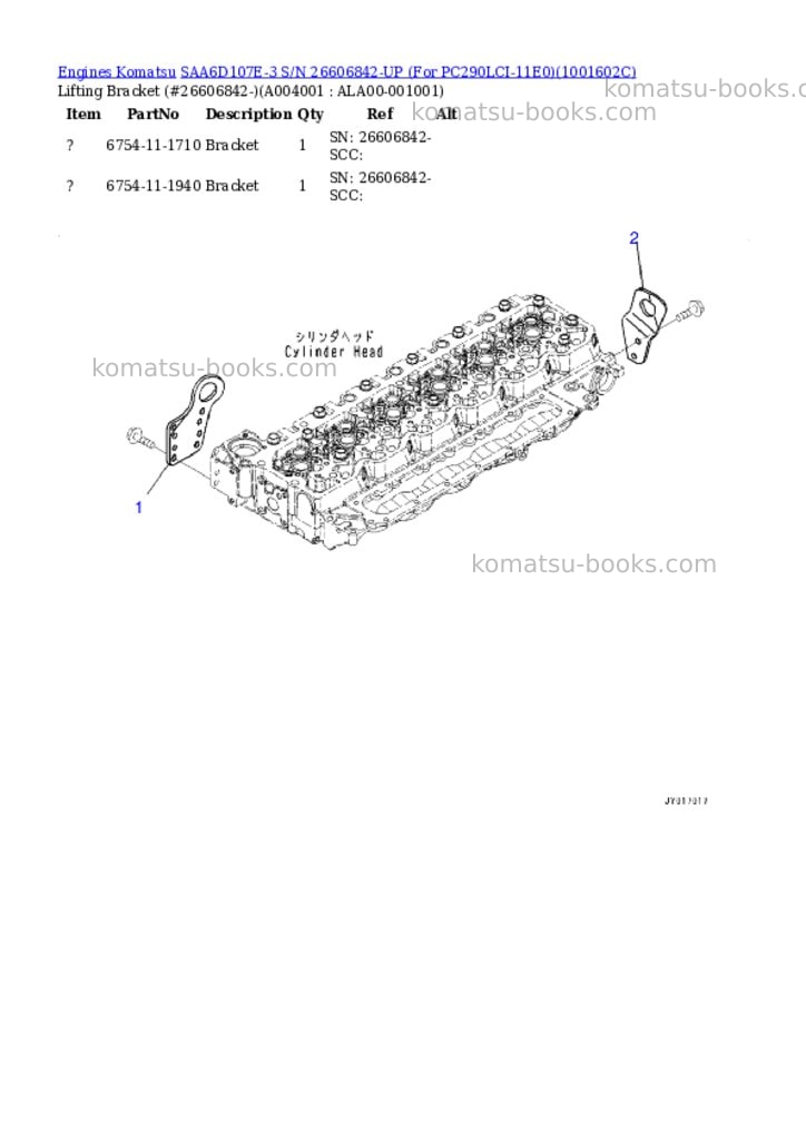 Komatsu SAA6D107E-3 S/N 26606842-UP (For PC290LCI-11E0) Parts catalog cover Page 3