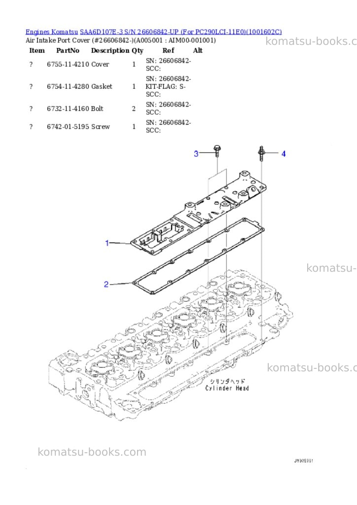 Komatsu SAA6D107E-3 S/N 26606842-UP (For PC290LCI-11E0) Parts catalog cover Page 4