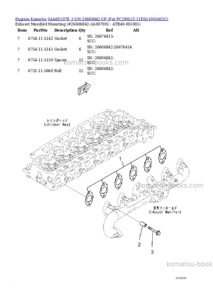 Komatsu SAA6D107E-3 S/N 26606842-UP (For PC290LCI-11E0) Parts catalog cover Page 6
