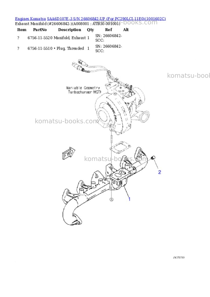 Komatsu SAA6D107E-3 S/N 26606842-UP (For PC290LCI-11E0) Parts catalog cover Page 7