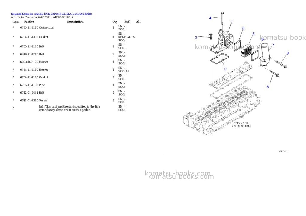 Komatsu SAA6D107E-3 (For PC210LC-11) Parts catalog cover Page 6 Komatsu SAA6D107E-3 (For PC210LC-11) Parts catalog cover Page 6