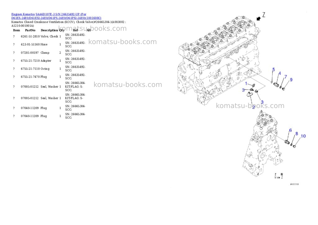 Komatsu SAA6D107E-3 S/N 26635492-UP (For D61EX-24E0/D61EXI-24E0/D61PX-24E0/D61PXI-24E0) Parts catalog cover Page 3 Komatsu SAA6D107E-3 S/N 26635492-UP (For D61EX-24E0/D61EXI-24E0/D61PX-24E0/D61PXI-24E0) Parts catalog cover Page 3