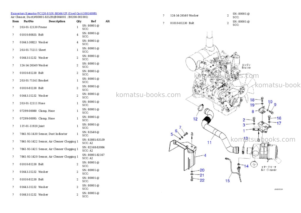 Komatsu PC120-8 S/N 88564-UP (Used Car) Parts catalog cover Page 4