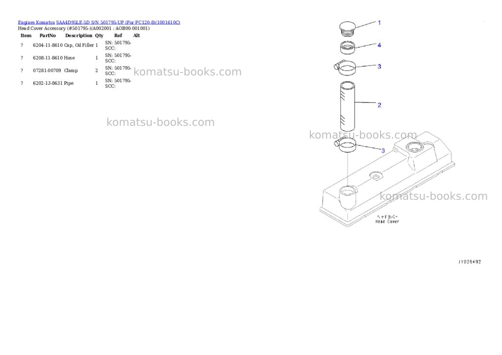 Komatsu SAA4D95LE-5D S/N 501795-UP (For PC120-8) Parts catalog cover