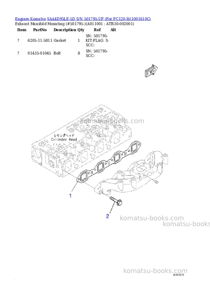 Komatsu SAA4D95LE-5D S/N 501795-UP (For PC120-8) Parts catalog cover Page 10