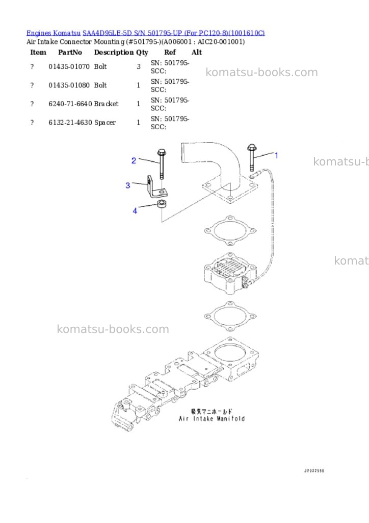 Komatsu SAA4D95LE-5D S/N 501795-UP (For PC120-8) Parts catalog cover Page 5