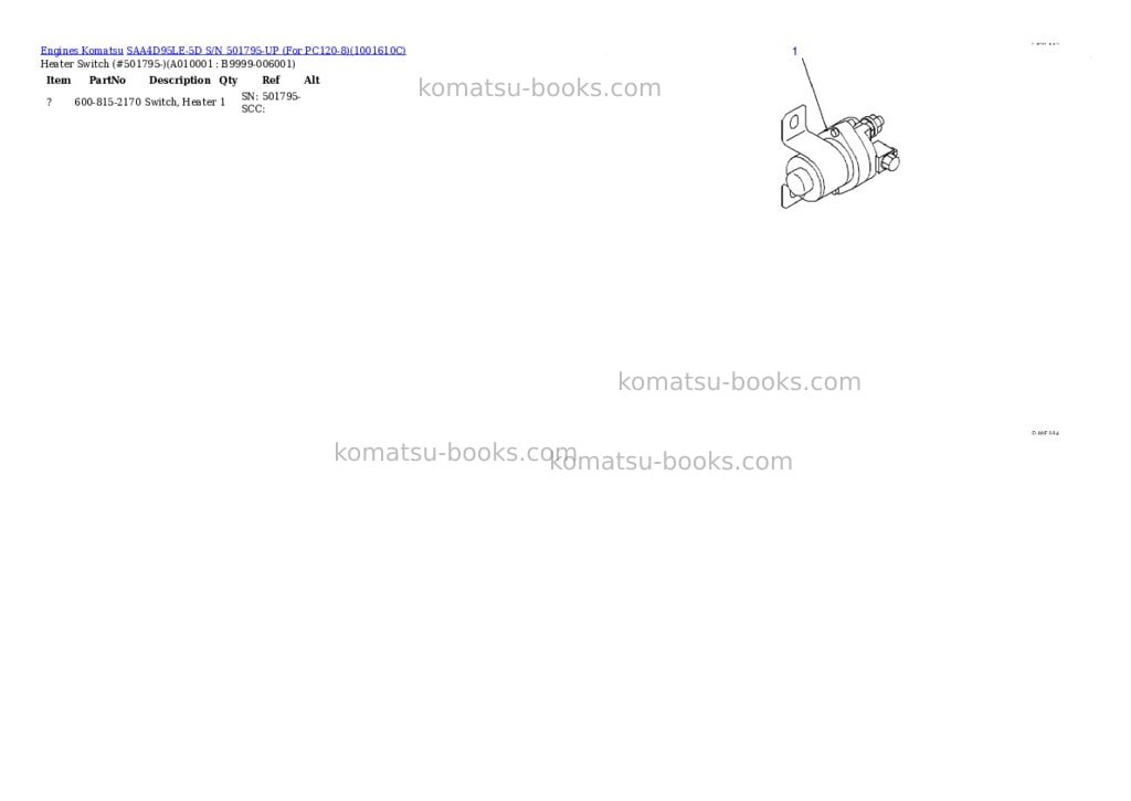 Komatsu SAA4D95LE-5D S/N 501795-UP (For PC120-8) Parts catalog cover Page 9