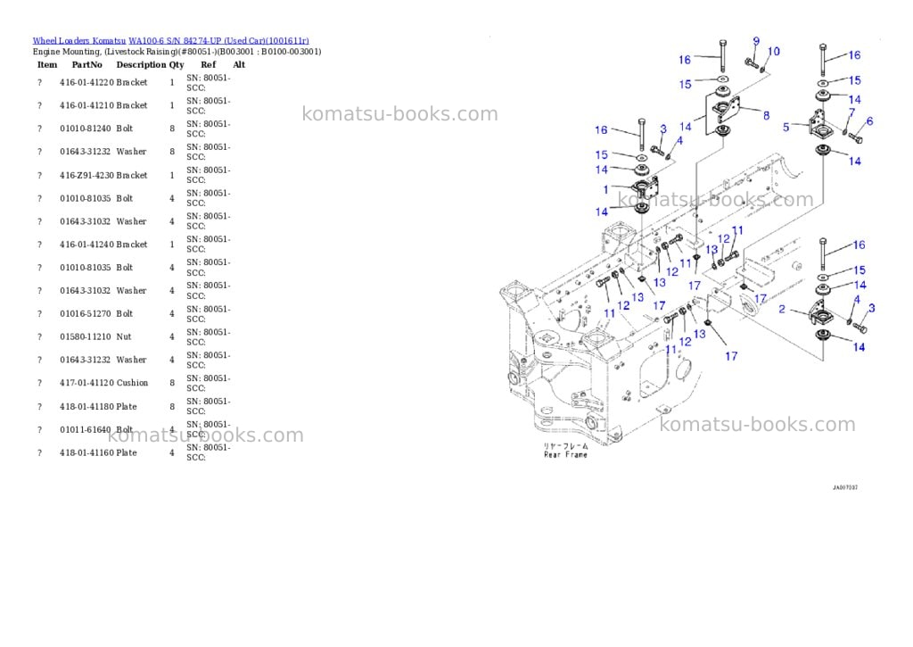 Komatsu WA100-6 S/N 84274-UP (Used Car) Parts catalog cover Page 2