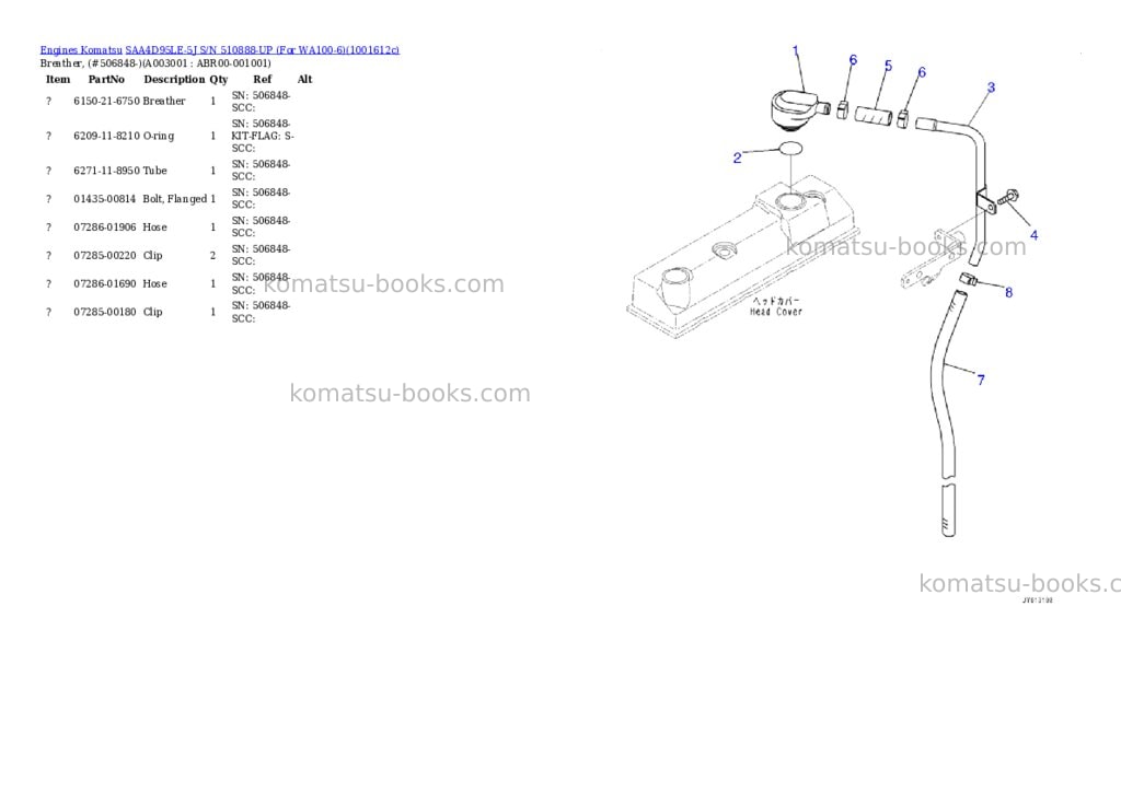Komatsu SAA4D95LE-5J S/N 510888-UP (For WA100-6) Parts catalog cover Page 2