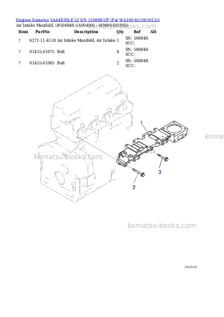Komatsu SAA4D95LE-5J S/N 510888-UP (For WA100-6) Parts catalog cover Page 3