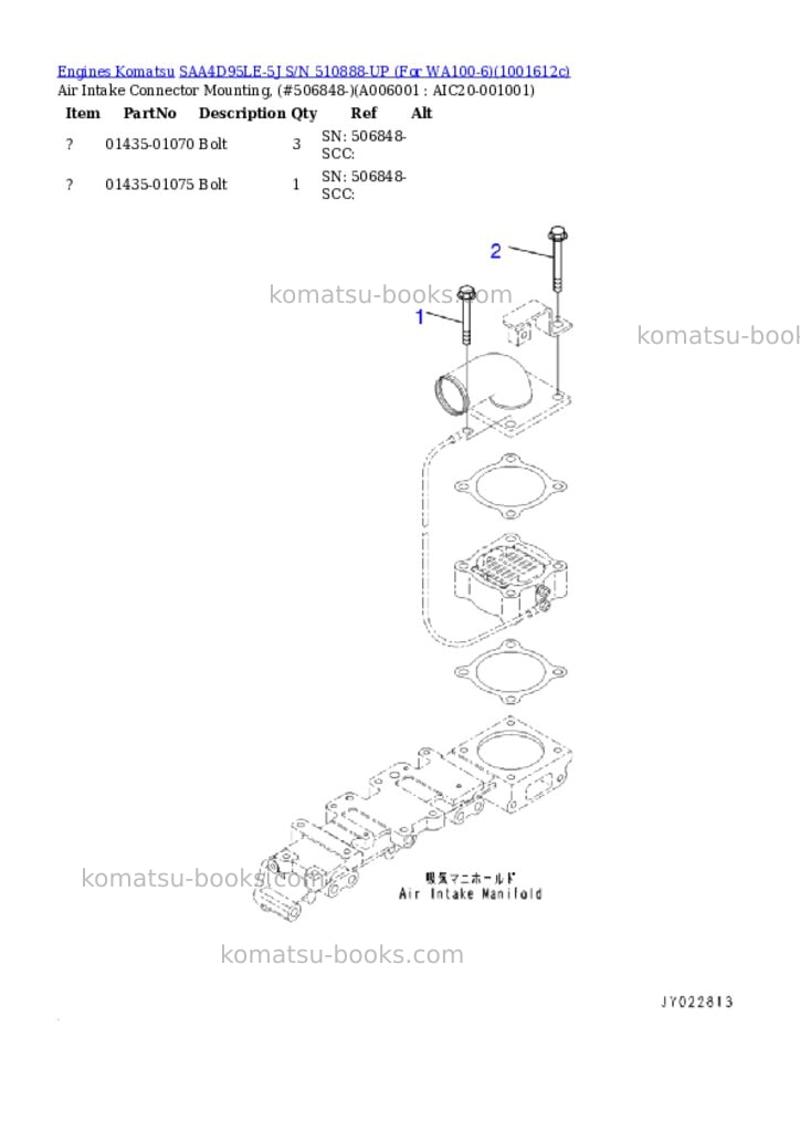 Komatsu SAA4D95LE-5J S/N 510888-UP (For WA100-6) Parts catalog cover Page 5