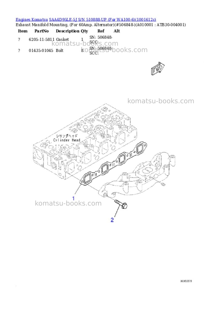 Komatsu SAA4D95LE-5J S/N 510888-UP (For WA100-6) Parts catalog cover Page 9