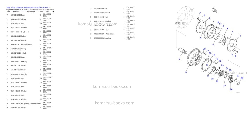 Komatsu HD605-8E0 S/N 35001-UP Parts catalog cover