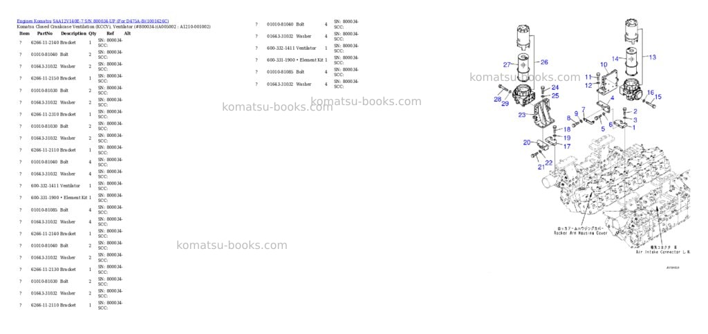 Komatsu SAA12V140E-7 S/N 800034-UP (For D475A-8) Parts catalog cover Page 5 Komatsu SAA12V140E-7 S/N 800034-UP (For D475A-8) Parts catalog cover Page 5
