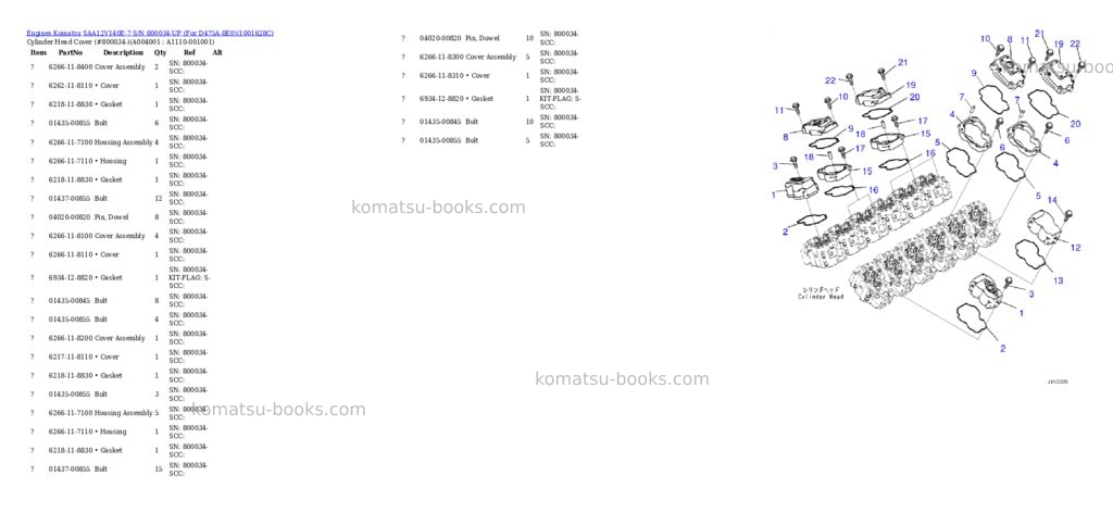 Komatsu SAA12V140E-7 S/N 800034-UP (For D475A-8E0) Parts catalog cover Page 3 Komatsu SAA12V140E-7 S/N 800034-UP (For D475A-8E0) Parts catalog cover Page 3