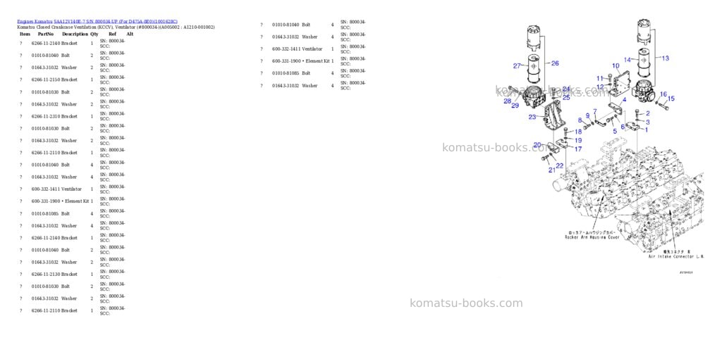 Komatsu SAA12V140E-7 S/N 800034-UP (For D475A-8E0) Parts catalog cover Page 5 Komatsu SAA12V140E-7 S/N 800034-UP (For D475A-8E0) Parts catalog cover Page 5