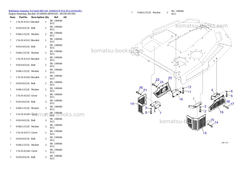 Komatsu D155AXI-8E0 S/N 100040-UP (For EU) Parts catalog cover Komatsu D155AXI-8E0 S/N 100040-UP (For EU) Parts catalog cover