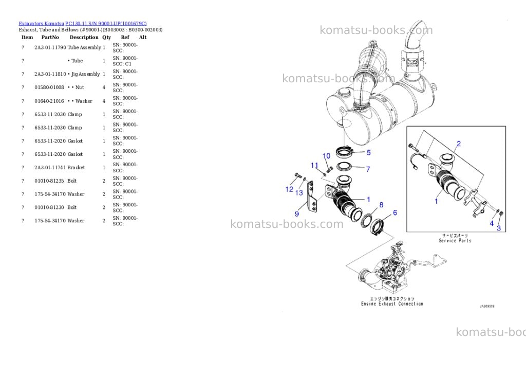 Komatsu PC130-11 S/N 90001-UP Parts catalog cover Page 10