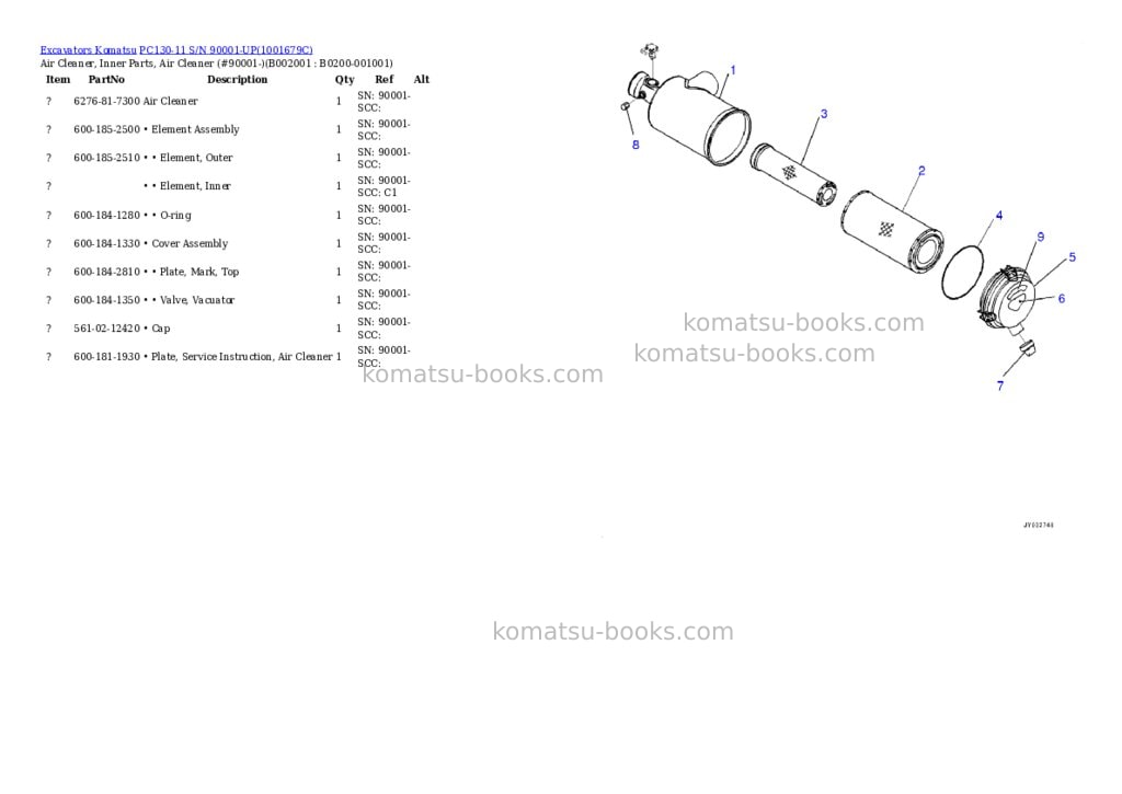 Komatsu PC130-11 S/N 90001-UP Parts catalog cover Page 3