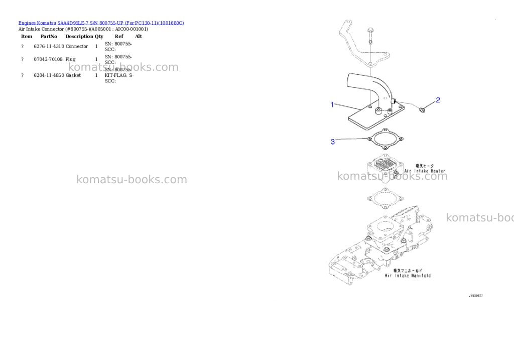 Komatsu SAA4D95LE-7 S/N 800755-UP (For PC130-11) Parts catalog cover Page 4