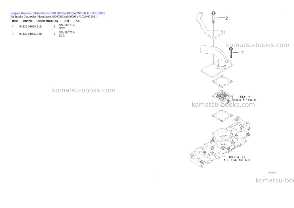 Komatsu SAA4D95LE-7 S/N 800755-UP (For PC130-11) Parts catalog cover Page 5