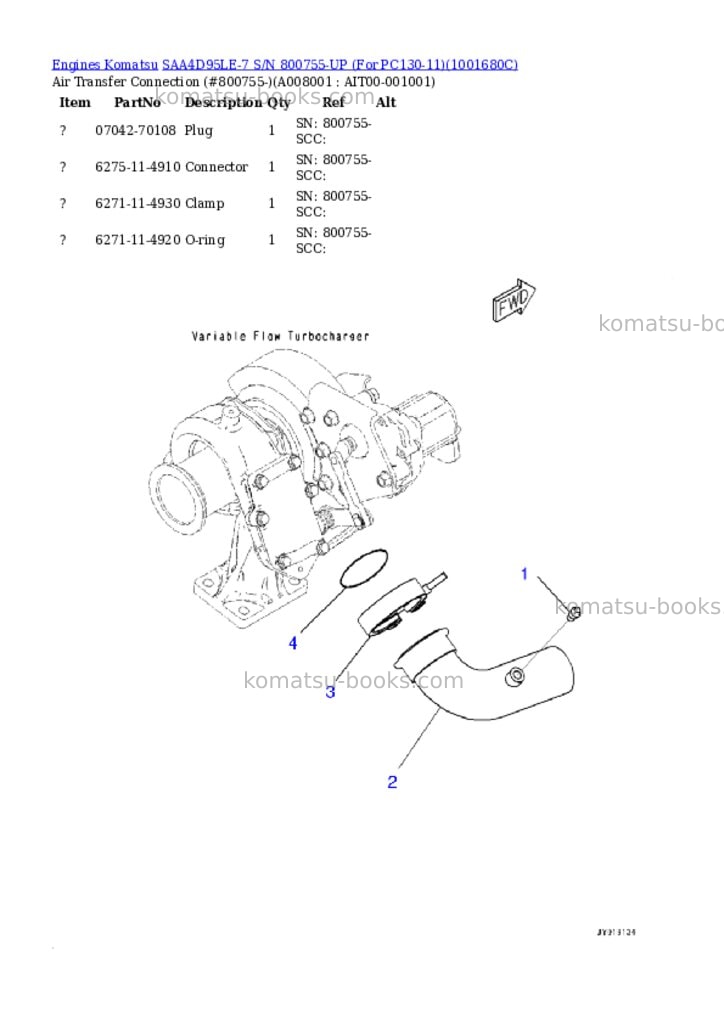 Komatsu SAA4D95LE-7 S/N 800755-UP (For PC130-11) Parts catalog cover Page 7