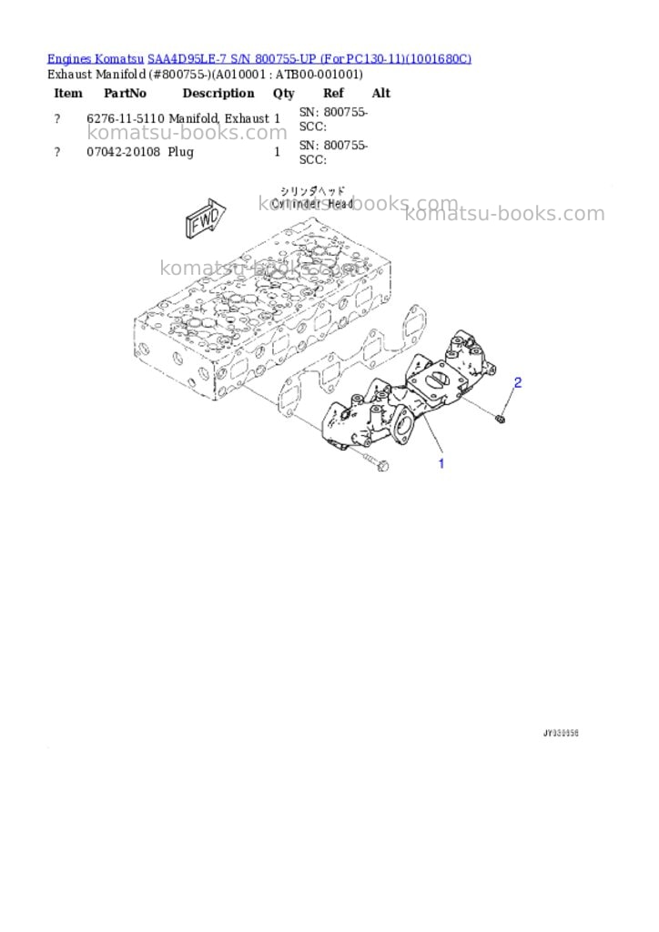 Komatsu SAA4D95LE-7 S/N 800755-UP (For PC130-11) Parts catalog cover Page 9