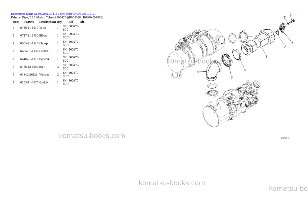 Komatsu PC210LCI-11E0 S/N 500470-UP Parts catalog cover Page 10 Komatsu PC210LCI-11E0 S/N 500470-UP Parts catalog cover Page 10