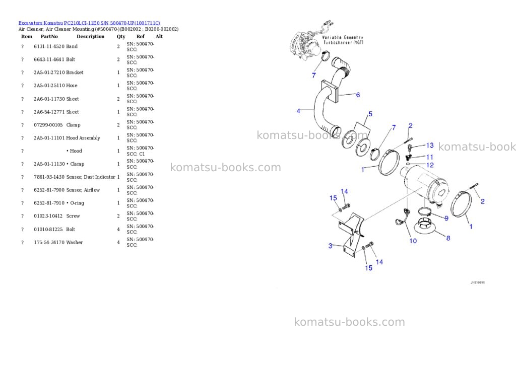 Komatsu PC210LCI-11E0 S/N 500470-UP Parts catalog cover Page 2 Komatsu PC210LCI-11E0 S/N 500470-UP Parts catalog cover Page 2