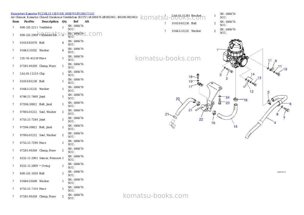 Komatsu PC210LCI-11E0 S/N 500470-UP Parts catalog cover Page 3 Komatsu PC210LCI-11E0 S/N 500470-UP Parts catalog cover Page 3